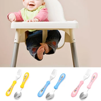 

Baby Feeding Kids Baby Tableware Stainless Steel Forks + Spoons Cartoon Fork and Spoon Set Baby Care