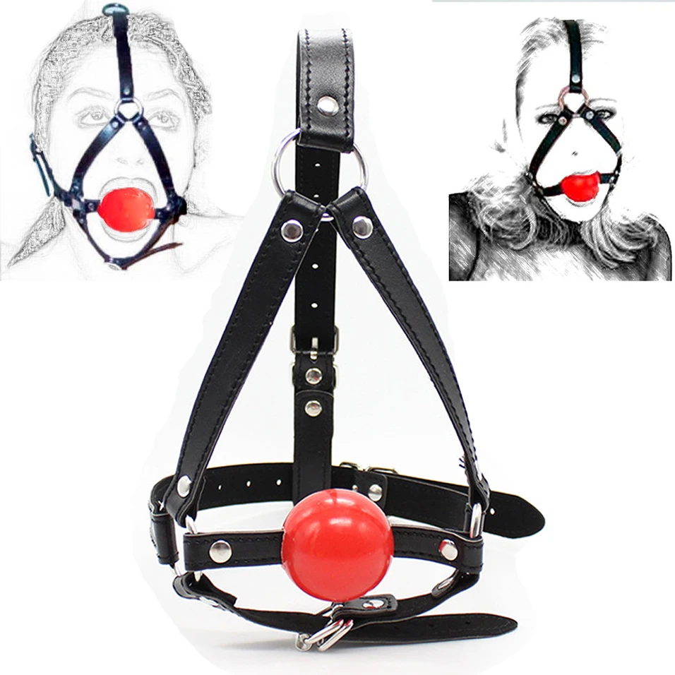 

camaTech PU Leather Head Harness Bondage With Open Mouth Gag Ball Silicone Restraints Oral Fixation Stuffed Mask BDSM Adult Game