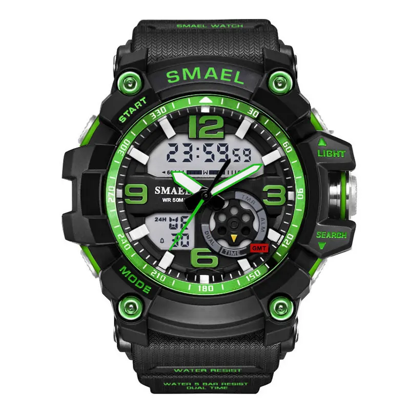 Green S Shock Военные мужских часов, мужские армейские Для мужчин наручные светодиодный кварцевые часы Digtial с двумя часовыми поясами Для мужчин часы 1617 reloj hombre спортивные часы армия - Цвет: Green