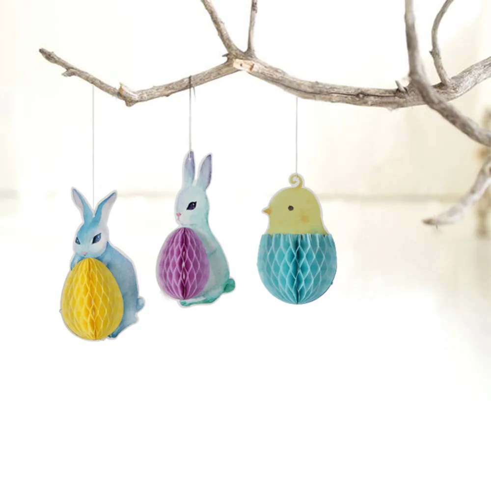 3pc Vintage Honeycomb Paper Chick Easter Bunny Rab...