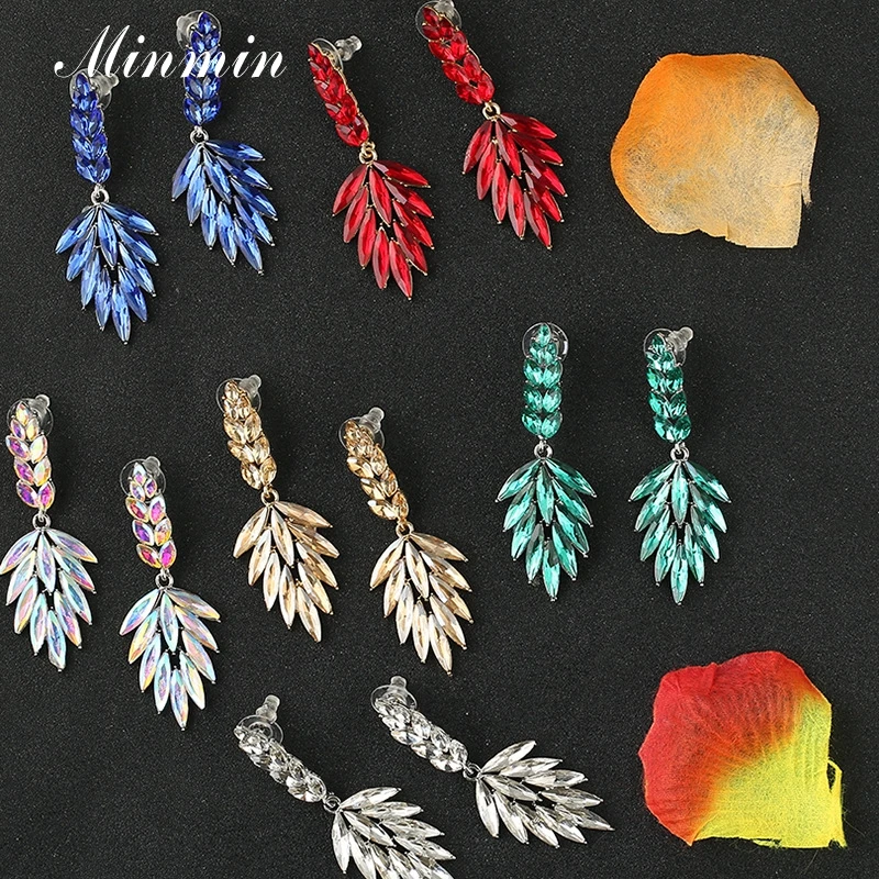 

Minmin Unique Shiny Crystal Long Drop Earrings for Women Luxury Marquise Rhinestone Wedding Jewelry Earrings for Brides MEH1570