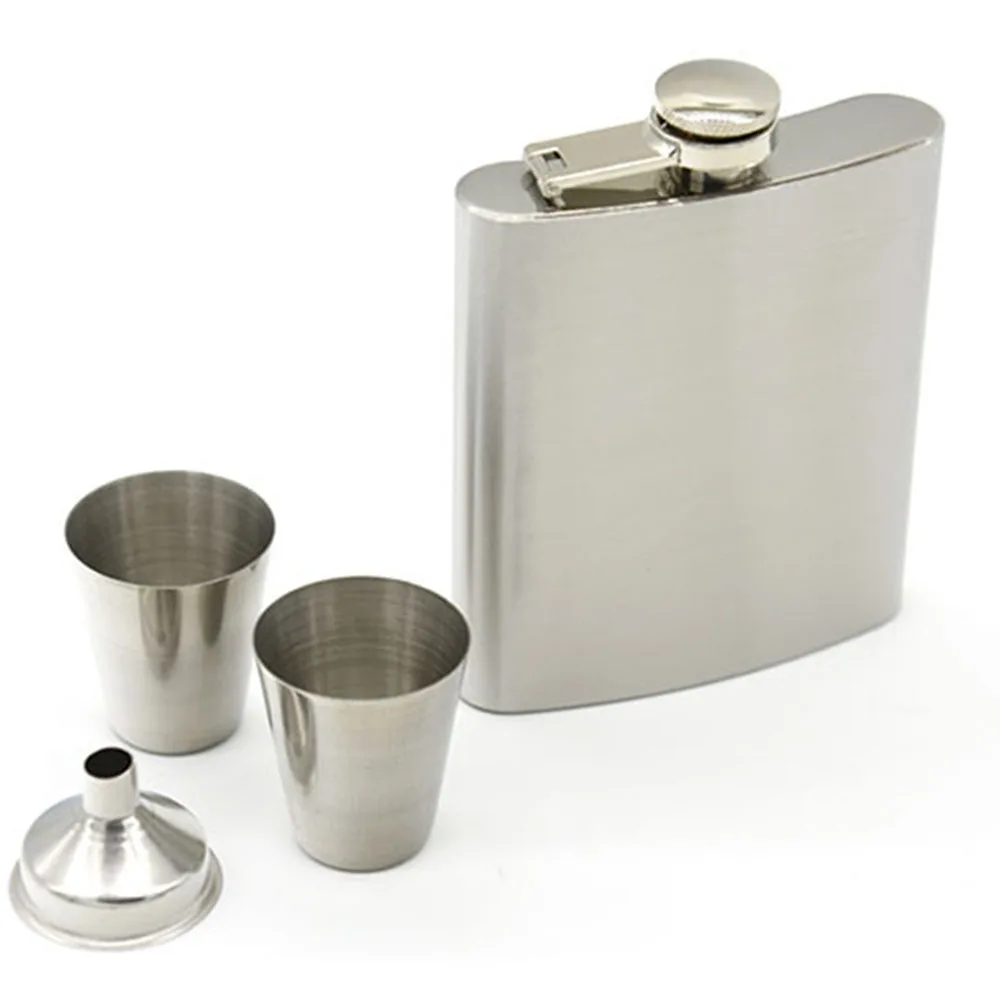 

12 sets/lot portable 7 OZ set hip flask stainless steel pocket russian flagon wine bottle 2 cup 1 funnel in gift box