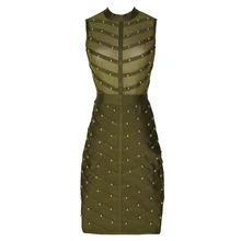 CIEMIILI 2017 New Women Party Summer Mesh Bandage Dress Studded Button Sleeveless Knee-length Celebrity Runway Bodycon Dresses