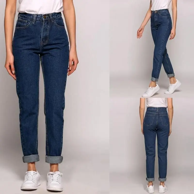 Джинсы для мам с высокой талией, винтажные повседневные хлопковые джинсовые штаны большого размера, джинсы для женщин в стиле бойфренд, Модные свободные женские прямые брюки