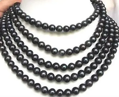 

Miss charm Jew907 LONGER ONE STRAND 100" HUGE 9-10mm SOUTH SEA BLACK PEARL NECKLACE 14KGP clasp