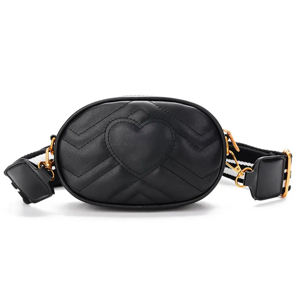 Модная женская сумка с решетчатым узором с сердечком на талии из искусственной кожи поясная сумка в полоску ремень сумки через плечо для дам - Цвет: Black