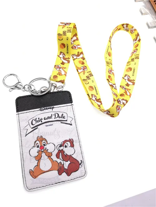 

1pcs cartoon cute squirrel chipmunk pu Card Holder Identity Badge with Lanyard Neck Strap Card Bus ID Holders With Key Chain