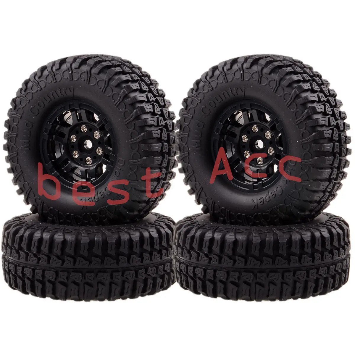 

4xWheels Beadlock &100MM Dick Cepek 1.9 Mud Tires Black 1:10 Rock Crawler 3020