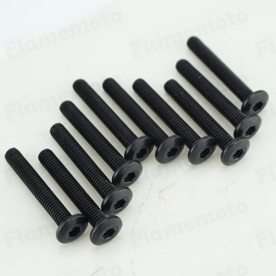 

10pcs Motorcycle Steel Bolts Screw Black Flat head M6 x 40mm