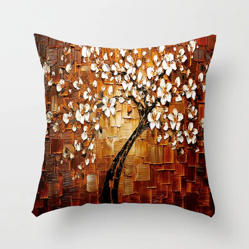 Retro Stereo Pillow Oil Painting Tree Flower Backrest Pillow Case Linen Cushion Throw Decorative - Цвет: 5