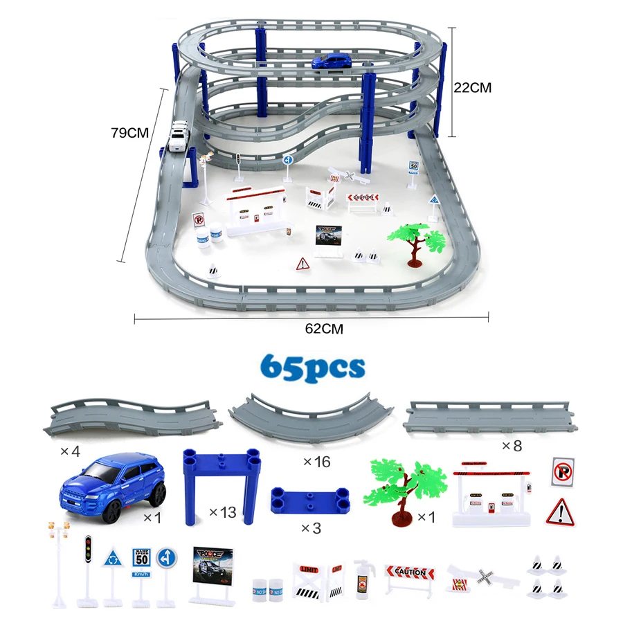DIY Электрический поезд трек автомобиль гоночный трек игрушка, многослойный спиральный трек горки Железнодорожный транспорт строительный комплект пазов