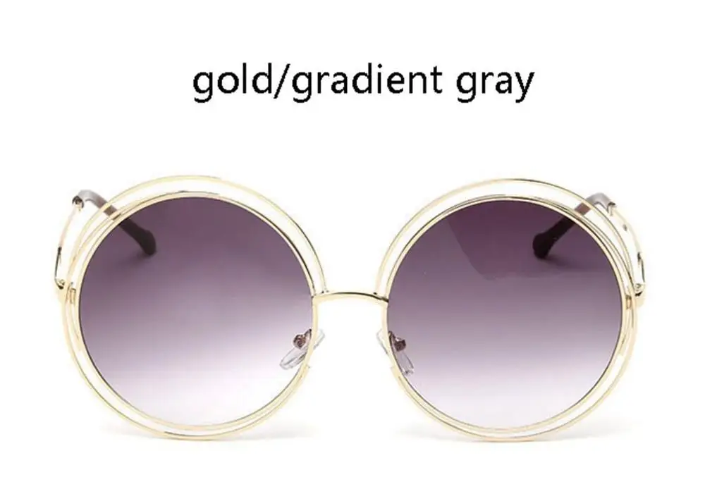 Розовые, желтые солнцезащитные очки для женщин, большие круглые солнцезащитные очки в стиле ретро, роскошные брендовые дизайнерские круглые очки oculos feminino - Цвет линз: gold gradient gray