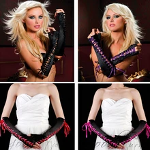 Сексуальные женские готические панк-перчатки, шнуровка, 4 цветные ленты, элегантные вечерние перчатки без пальцев, перчатки для выступлений