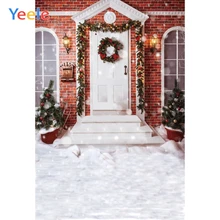 Yeele Photography Backdrops White Snow Door Outdoor Playground Christmas Trees Kid Photographic Backgrounds For The Photo Studio