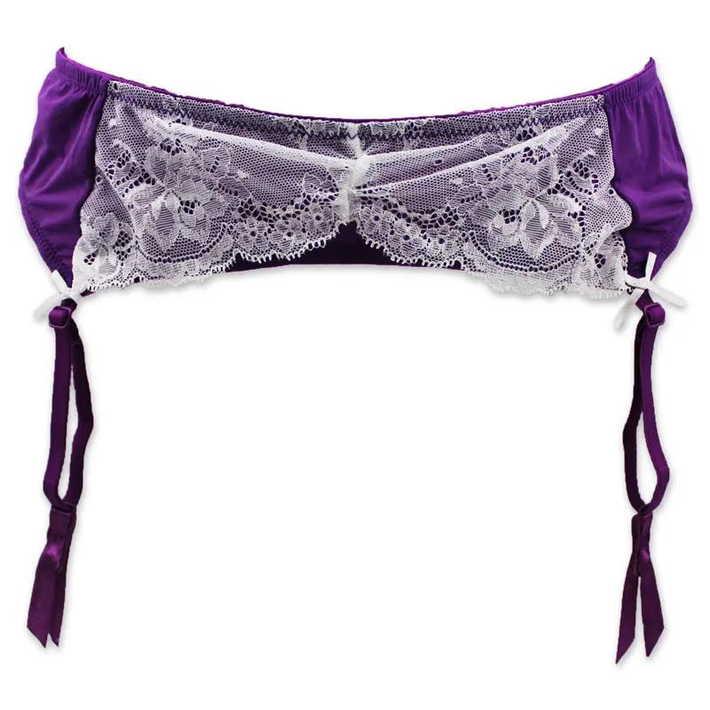 Фиолетовый белый кружевной металлический зажим с бантом сексуальный пояс для