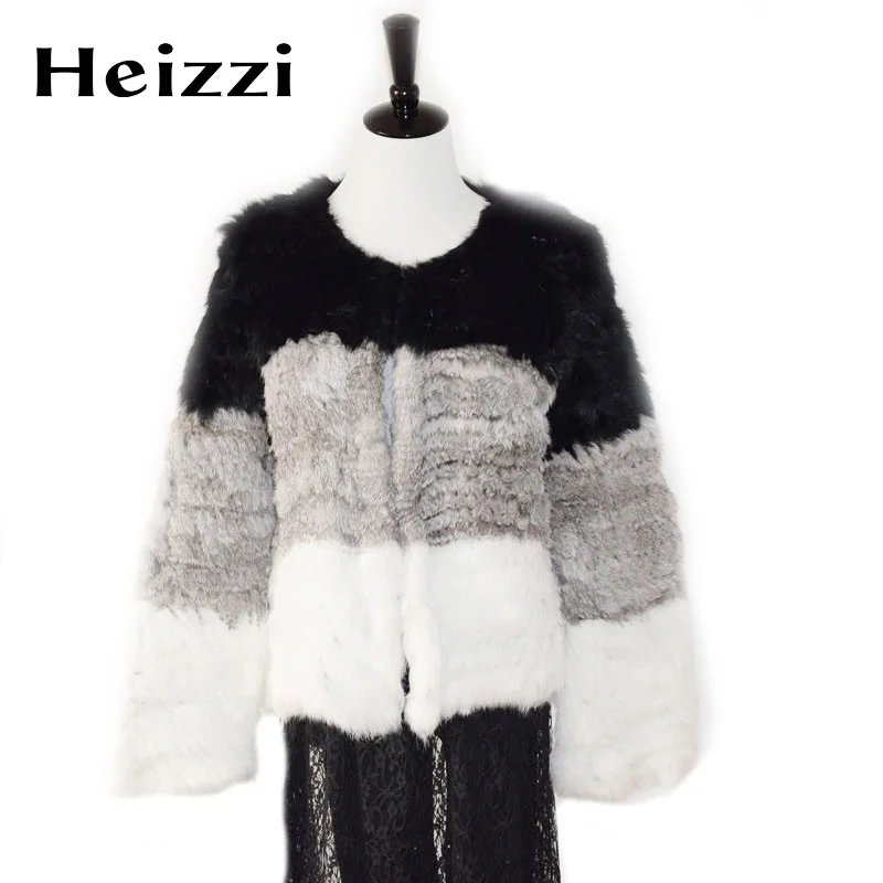 Heizzi вязаные с натуральным кроличьим мехом пальто куртка русский женские зимние