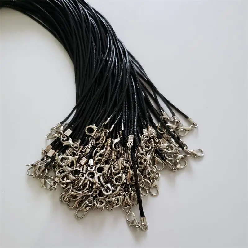 100 шт./лот 1,5 мм черный воск кожаный шнур веревочные ожерелья 45 см с застежкой Лобстер шнуры Подвески шнуры для diy ювелирных изделий