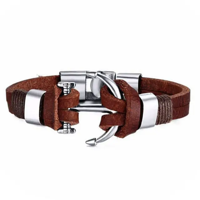 Hot Ing High Quality Alloy Stainless Steel Anchor Leather High Quality Alloy Stainless Steel Anchor Leather Bracelet For Men Genuine Jewelry