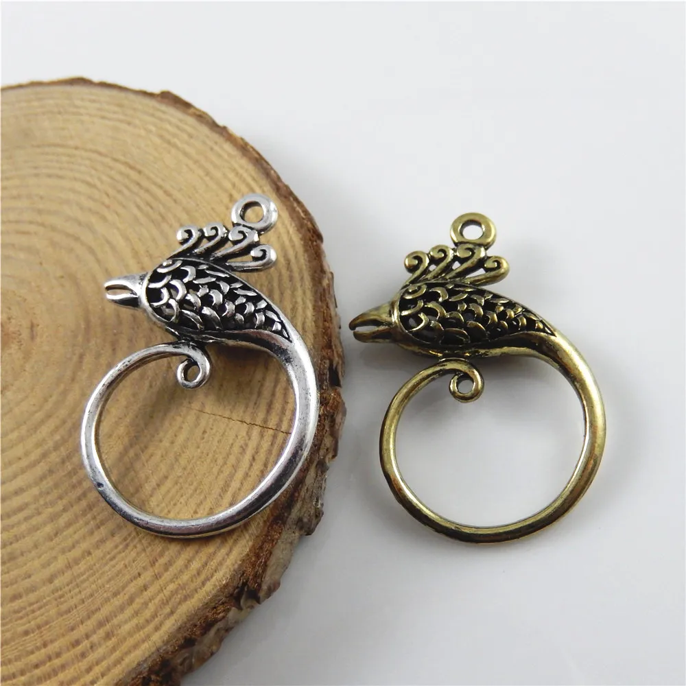 

Julie Wang 12PCS Antique Bronze/Silver Pendants Tone Ancient Alloy Hanging Animal Phoenix Charm Jewelry Accessory 34*24*6mm