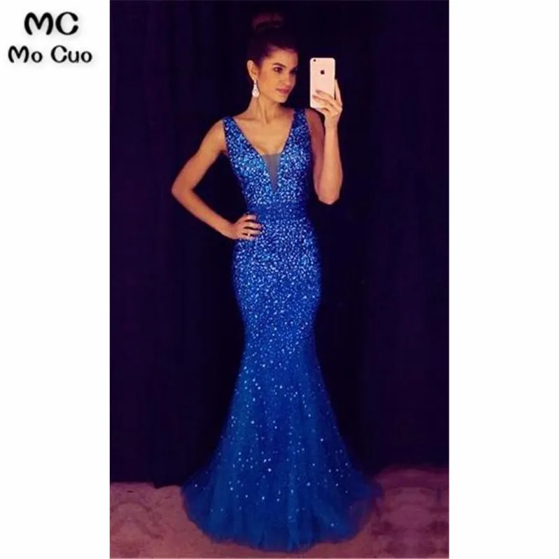 V-neck Mermaid Long Prom Dress With Fulle Beading Custom-made School Dance Dress Fashion Wedding Party Dress