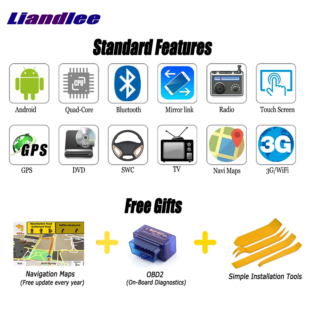 Excellent Liandlee 2 din Car Android GPS Navi Navigation Maps Radio For Hyundai Tuscani 2001~2008 CD DVD Player Audio Video Stereo OBD2 TV 1