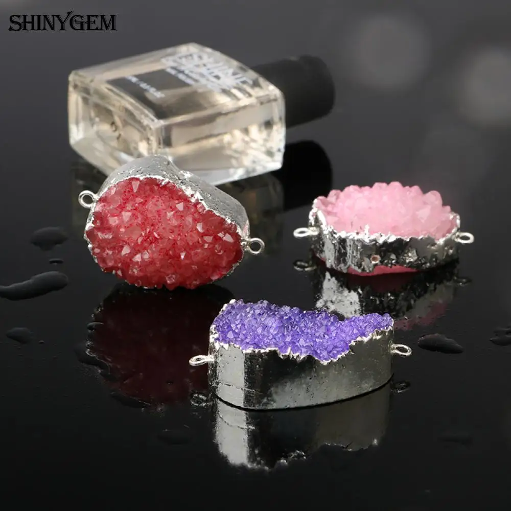 ShinyGem натуральный камень кулон разъем нерегулярные 6 цветов Druzy Кристалл Кулон