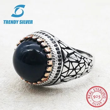 

silver 925 fine jewelry man rings men accessories turquoise gemstone natural onyx agate wholesale TRENDY SILVER
