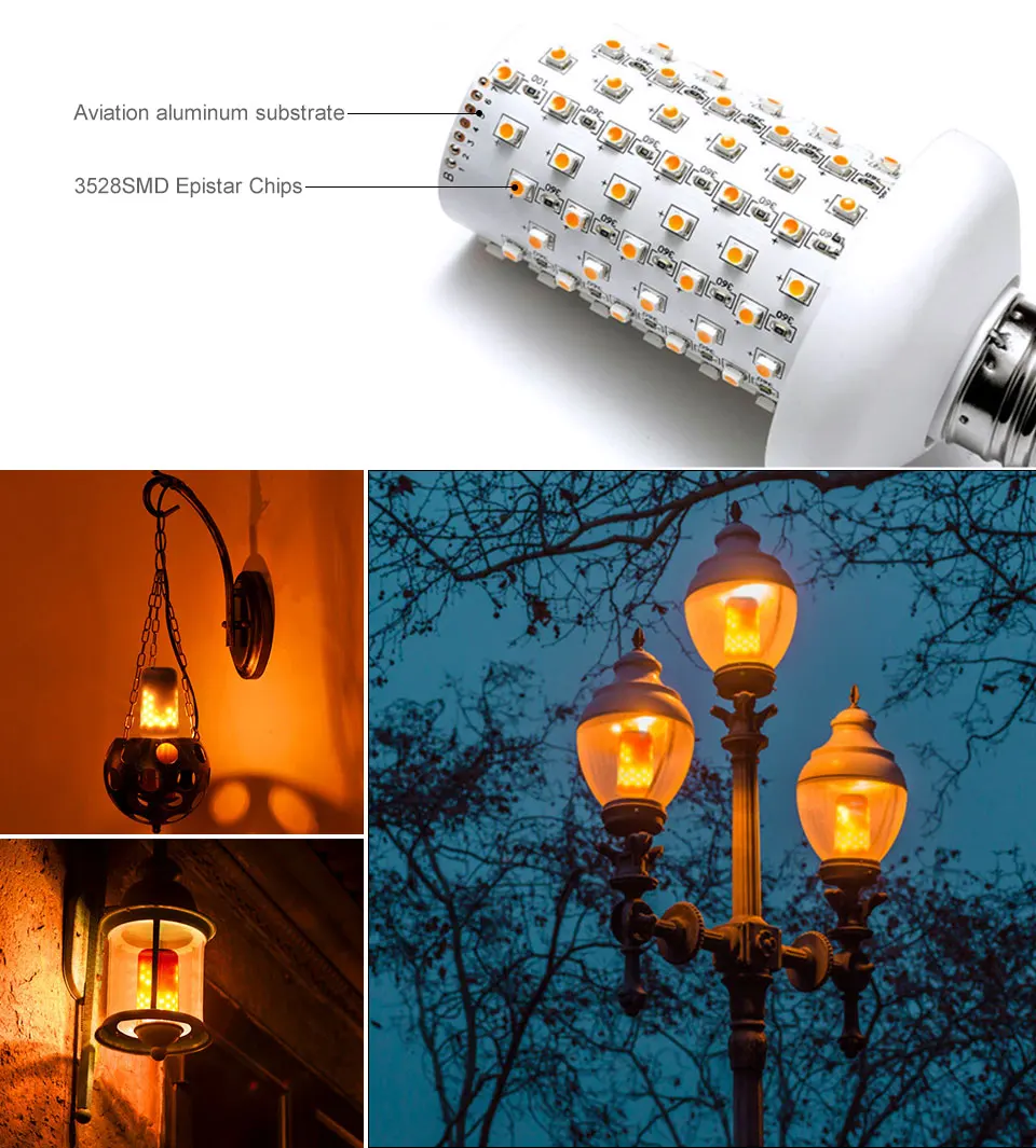 Foxanon E27 110V 220V LED Corn Bulb E26 light lantern Simulated Flicker Flame Effect Dynamic Novelty Christmas Decoration lamps01 04