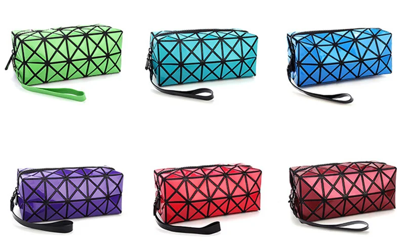 Fashion Portable Makeup Bag Folding Package PU Leather Makeup Bags Women Geometric Zipper Cosmetic Bag Mini Bolso Organizer Bags (34)