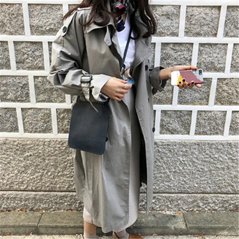 

Womens Spring Autumn Double-breasted Windbreakers Adjustable Waist Temperament Coat Female Bandwidth Loose Windbreaker Coat A180