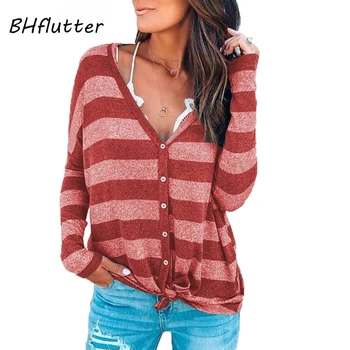 

BHflutter 2019 Sweater Women New V neck Long Sleeve Knitted Sweaters Jumpers Button Down Casual Winter Sweaters Tops Pull Femme