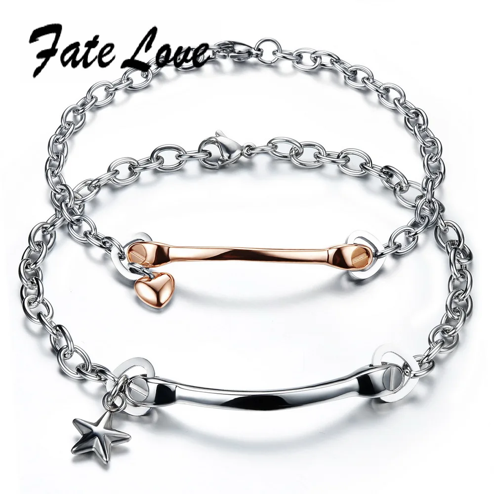 Любовь судьба Романтический Сердце Звезда Браслет 316L Нержавеющая сталь Для женщин браслет цепь Браслеты с подвесками Браслеты для пары fl775