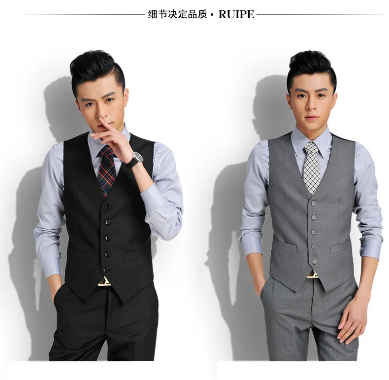 New Wedding Dress High-quality Goods Cotton Men's Fashion Design Suit Vest / Grey Black High-end Men's Business Casual Suit Vest 5