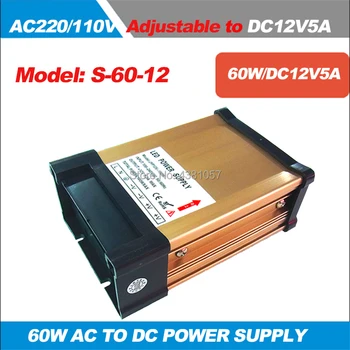 

AC 220V TO DC 12V5A Outdoor Rain Proof LED 60Watts Switch Power Monitoring Sign Lamp With Light Box Transformer S-60-12