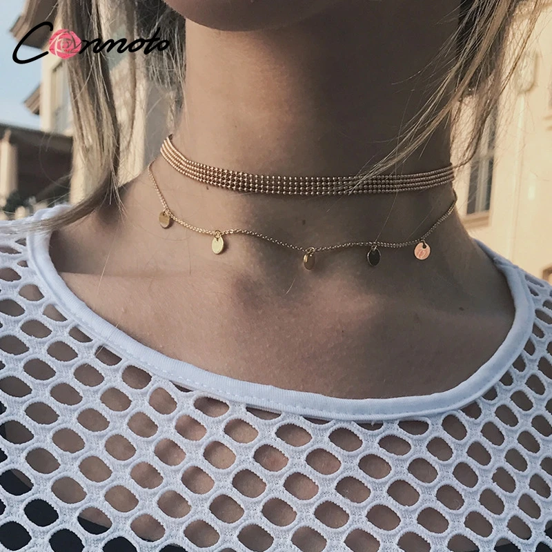

Conmoto 2018 Boho Gold Silver Jewelry Chic Multilayer Statement Necklace Choker Women Trendy Round Accessories Collier femme