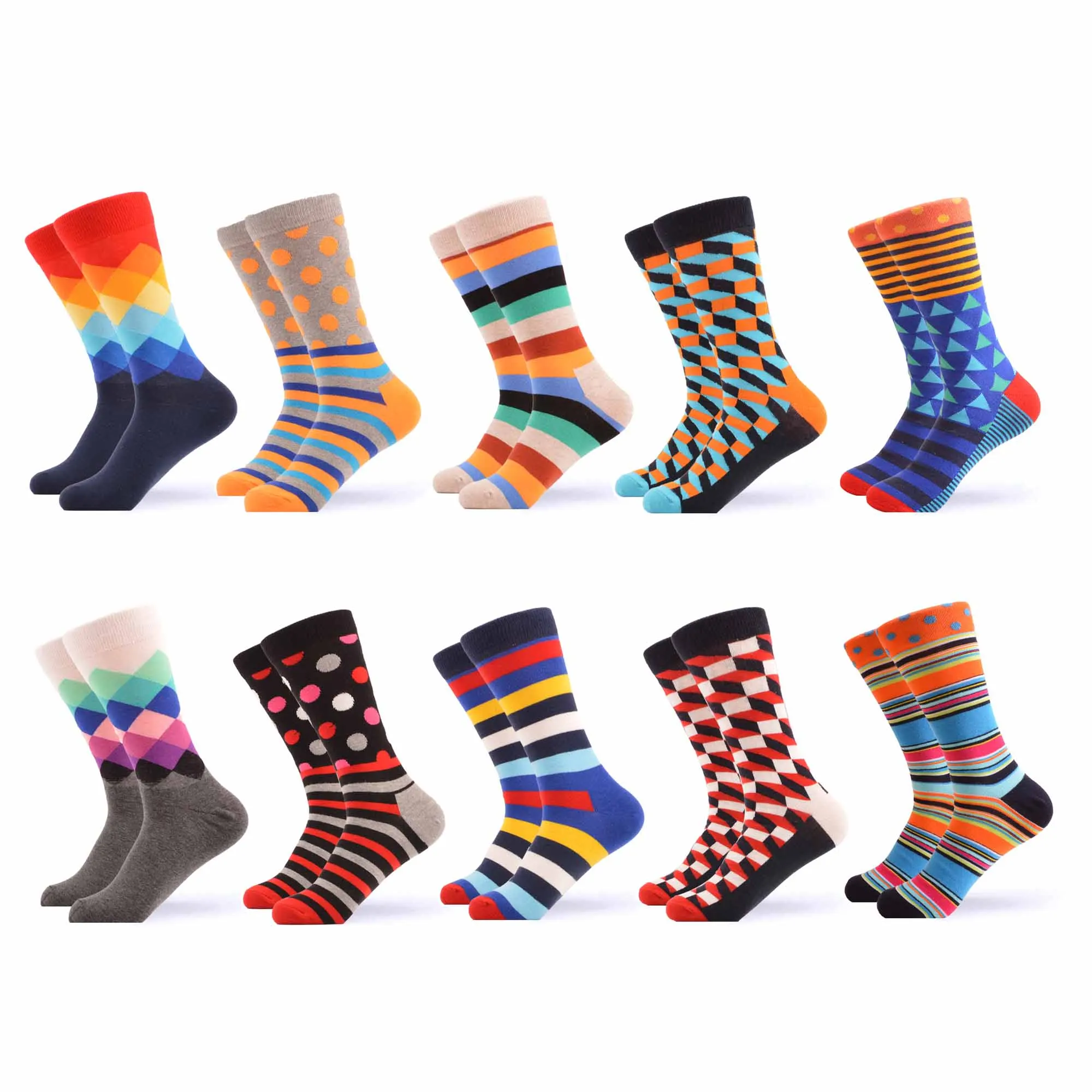 SANZETTI Men's Colorful Combed Cotton Happy Novelty Socks Hip Hop High Quality Skateboard Plaid Geometric Funny Socks For Gifts - Цвет: 06376 (10 pairs)