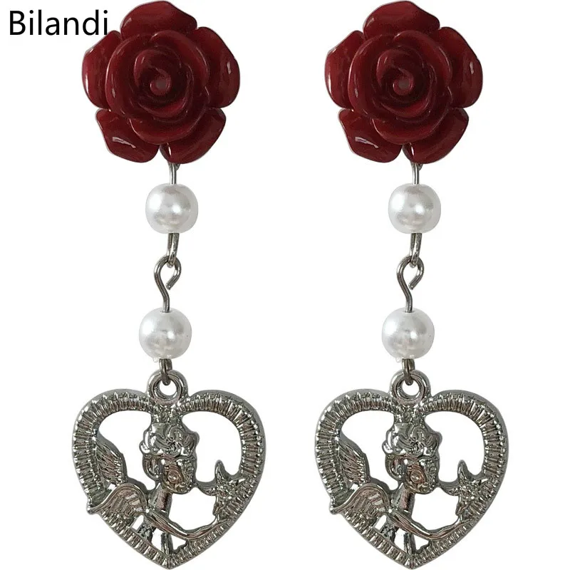 

Spring And Summer New Temperament Female Rose Love Angel Red Flower Earring For Woman Jewerly