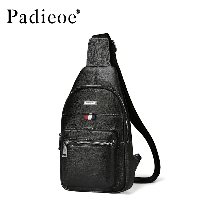 

Padieoe Men Shoulder Bag Genuine Leather Men's Chest Pack High Capacity Male Crossbody Bag for Travel Men Sling Bag Mobile Phone