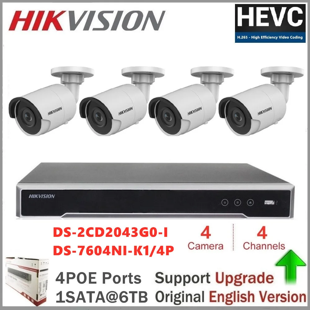 Hikvision комплекты видеонаблюдения DS-2CD2143G0-I 4MP ip-камера H.265 POE IP67 система безопасности камеры + 4CH 4POE NVR 1 SATA