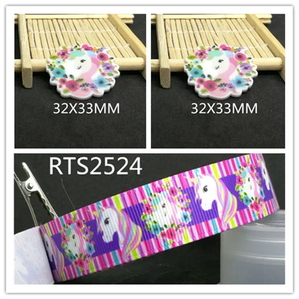 

7/8inch 100yard ribbon and 100pcs resin 1 set printed cartoon printed ribbon and resin RTS2524