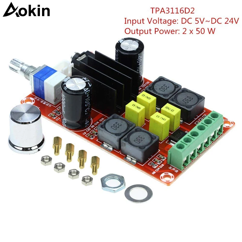 XH-M189 TPA3116 2*50W High End Digital Power Amplifier Board D2 DC24V Dual Channel Stereo Power Amplifier Board ac 220v 12v 24v digital bluetooth stereo amplifier board subwoofer dual microphone karaoke amplifier connected to 12v battery