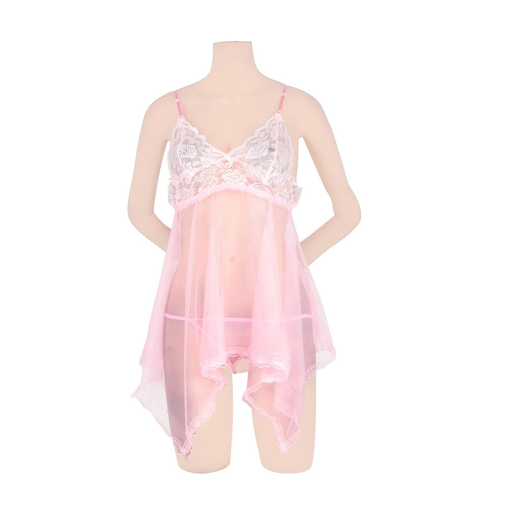 pink Порно Марля рыбий хвост Тип Кружева жгут пижамы лямки Babydoll Эротическое Сексуальное женское белье Ночная рубашка костюмы для женщин - Цвет: pink
