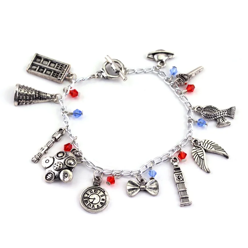 

Doctor Who Bracelet Tardis Police Box Sonic Screwdriver Gas Mask Dalek Evil Robot Pendant Charm Bracelet