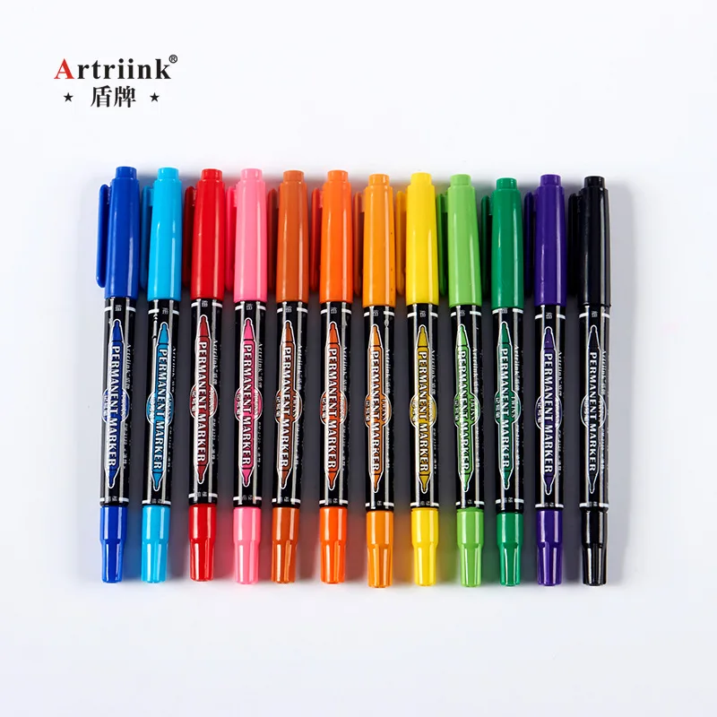 

12 colors/lot Small Double-headed marker pen Two written lines Mark Oily Optical Disc Glass Ceramic plastic marker
