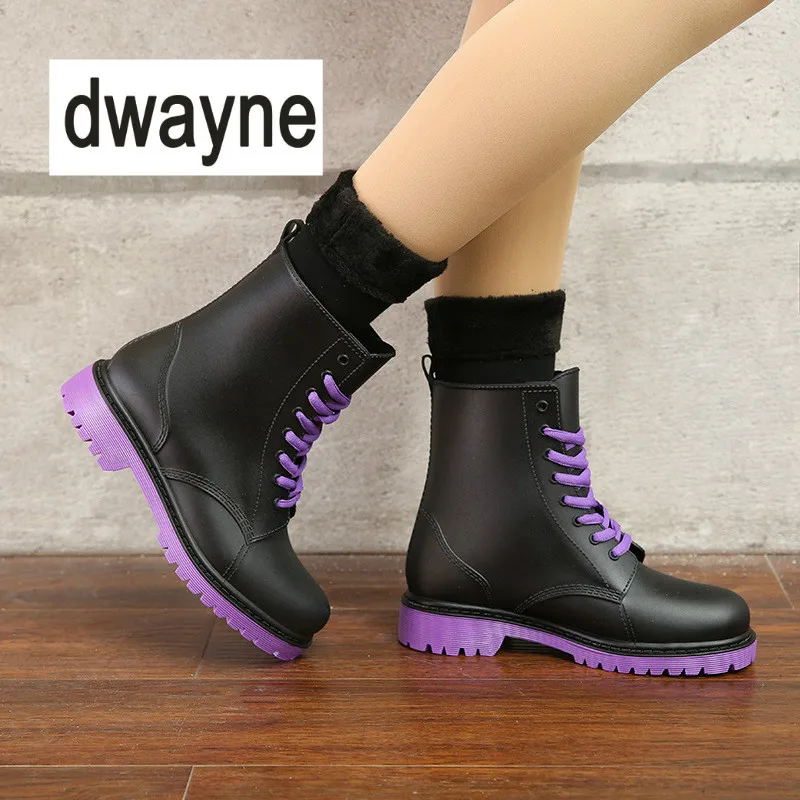 Meilleur 2018 Bottes de Pluie Imperméables Chaussures Femme Eau En Caoutchouc Lacent Martin Bottes À Coudre Solide Plat avec Chaussures bottes femmes