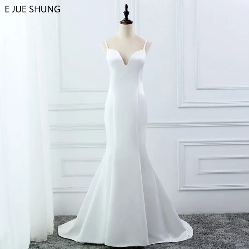 E JUE SHUNG Белые Простые Летние свадебные платья русалки с v-образным вырезом на бретельках с открытой спиной богемные Свадебные платья robe de mariage