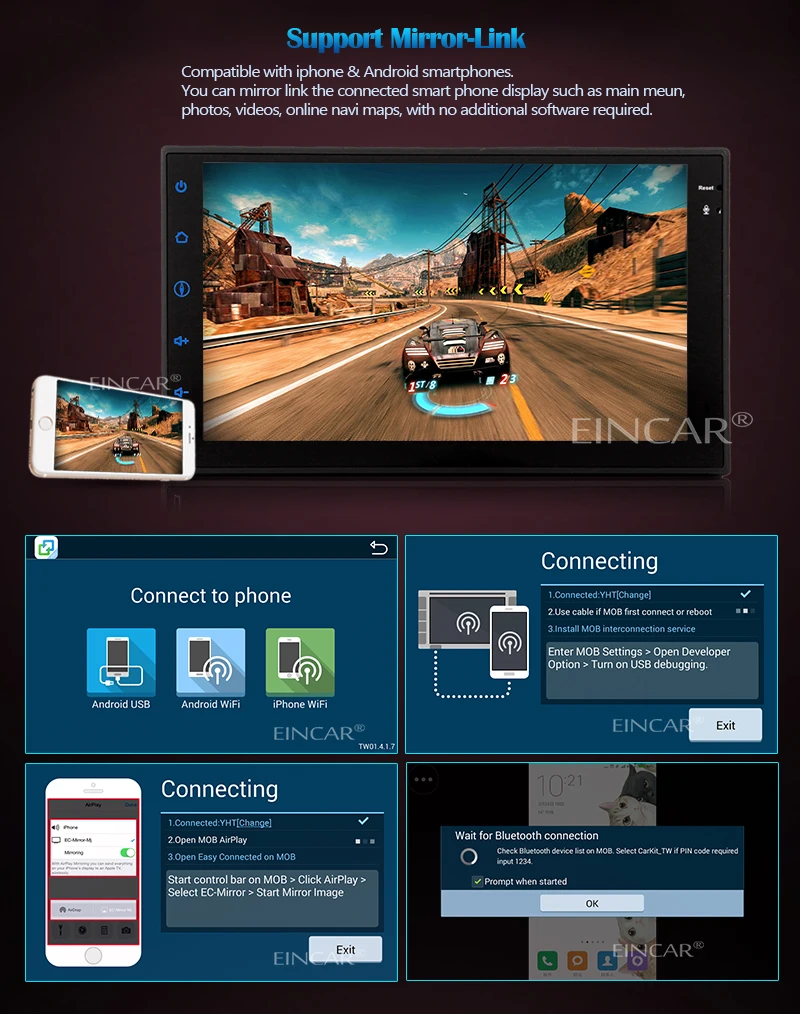 Top Android 5.1 Car Stereo Radio GPS Navi No-DVD Player BT 4G/3G/WIFI RDS Mirrorlink 1