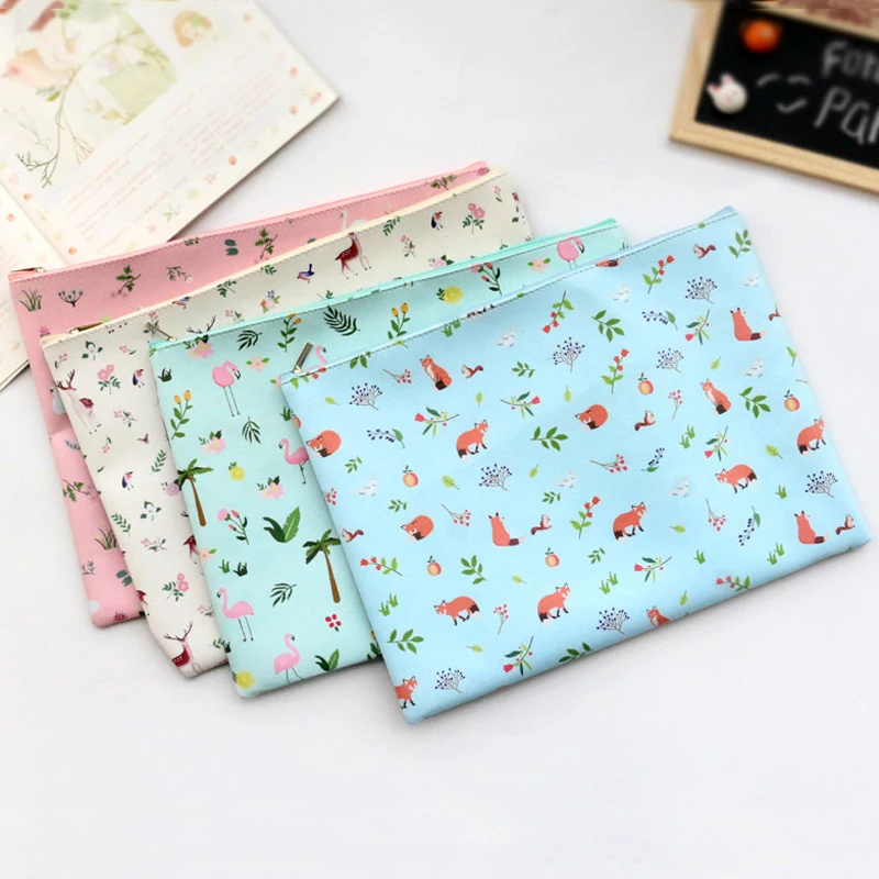 

4 pcs/lot Sweet Forest Element Fox Deer Flamingo Swam A5 A4 Waterproof PU Leather Document Filing Bag File Folder Stationery