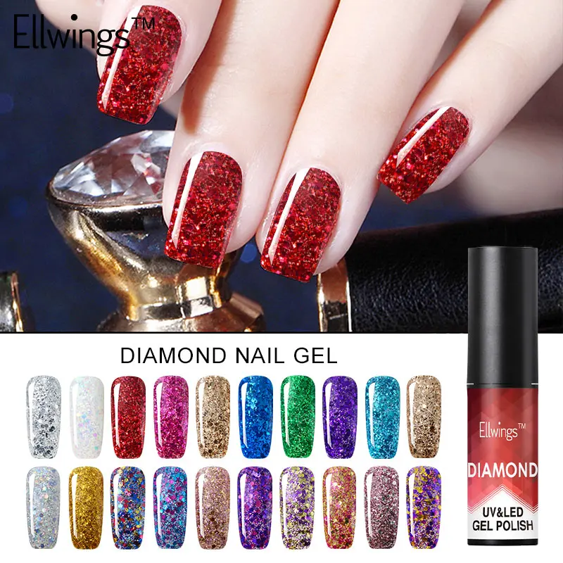 

Ellwings 3D Diamond Glitter Nail Gel Polish Shinning Nail Gel Varnish Soak Off UV Gel Lacquer 20 Color Sequin Starry Platinum