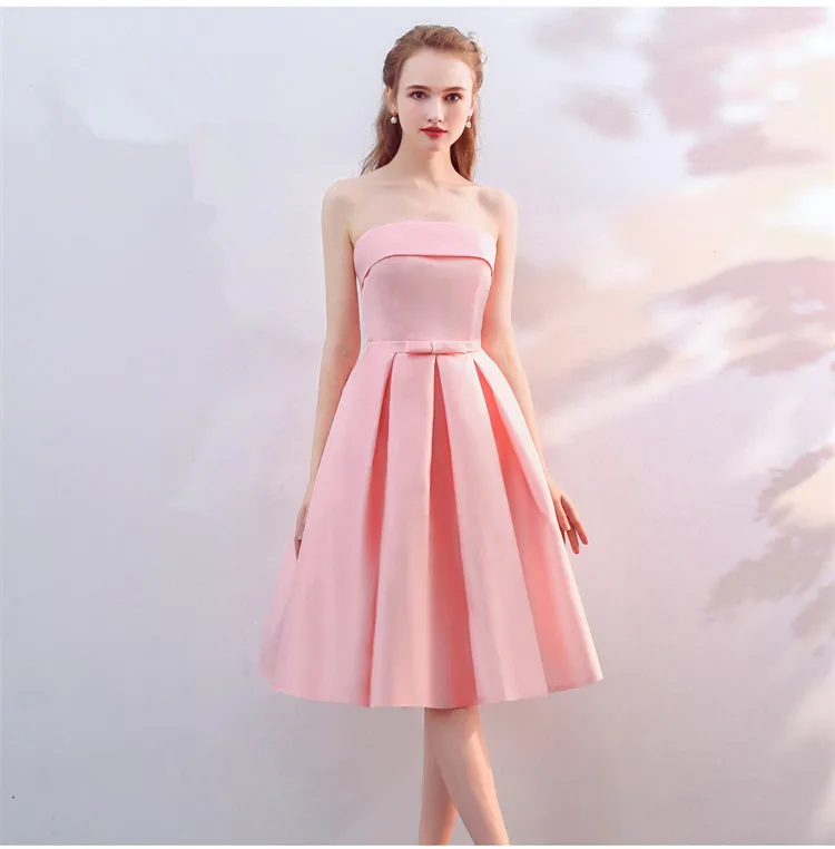 pink B Vestido De Noiva, новинка, розовое платье подружки невесты, длина до середины икры, атласное, v-образный вырез, элегантное, дешевое, выпускное, вечерние, торжественное платье, цвета на заказ - Цвет: pink B